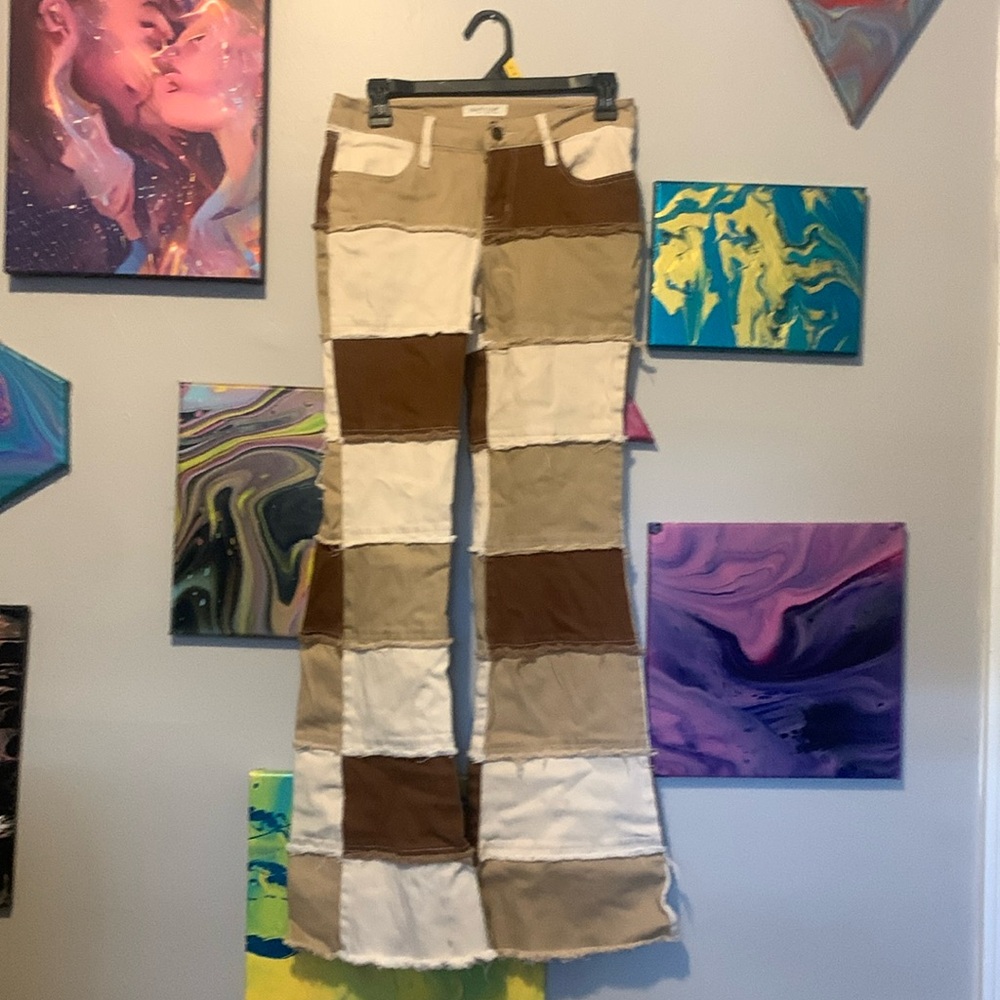 Brown color block jeans